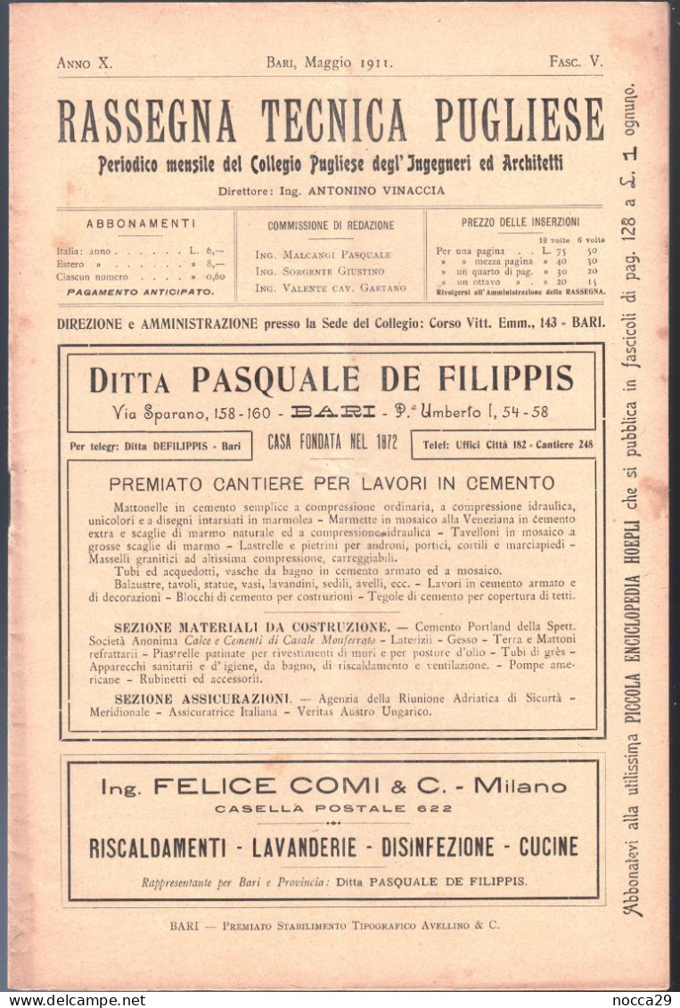 RIVISTA DEL 1911 - RASSEGNA TECNICA PUGLIESE - CHIESA DI S.MARIA AMALFITANA IN  MONOPOLI - BARI (STAMP328) - Wetenschappelijke Teksten