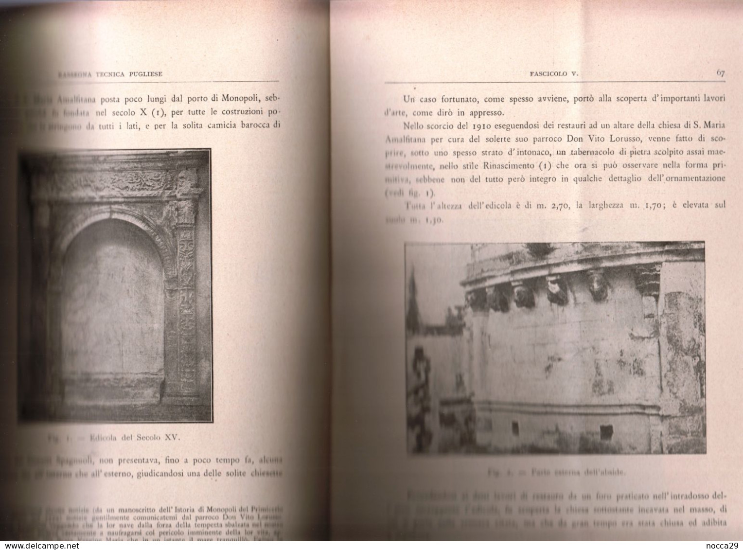 RIVISTA DEL 1911 - RASSEGNA TECNICA PUGLIESE - CHIESA DI S.MARIA AMALFITANA IN  MONOPOLI - BARI (STAMP328) - Wissenschaften