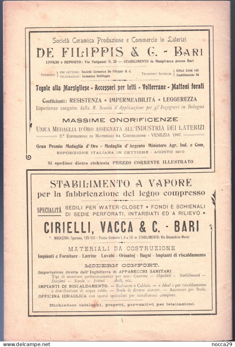 RIVISTA DEL 1911 - RASSEGNA TECNICA PUGLIESE - CHIESA DI S.MARIA AMALFITANA IN  MONOPOLI - BARI (STAMP328) - Wissenschaften