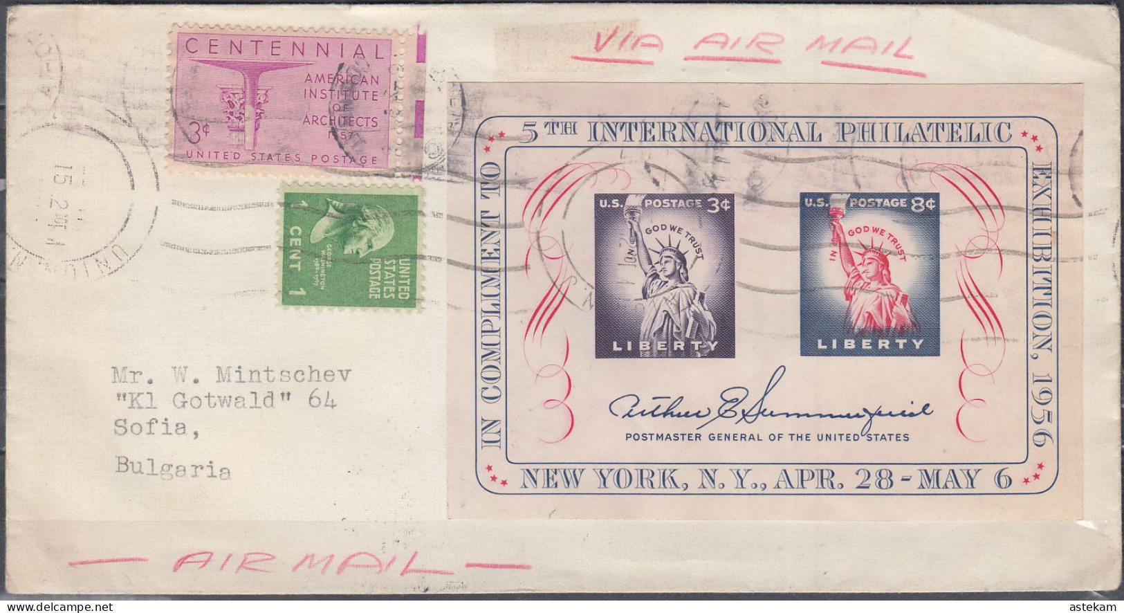 USA 1957, TRAVELED ENVELOPE From 1957 With BLOCK No 10 - 1951-1960