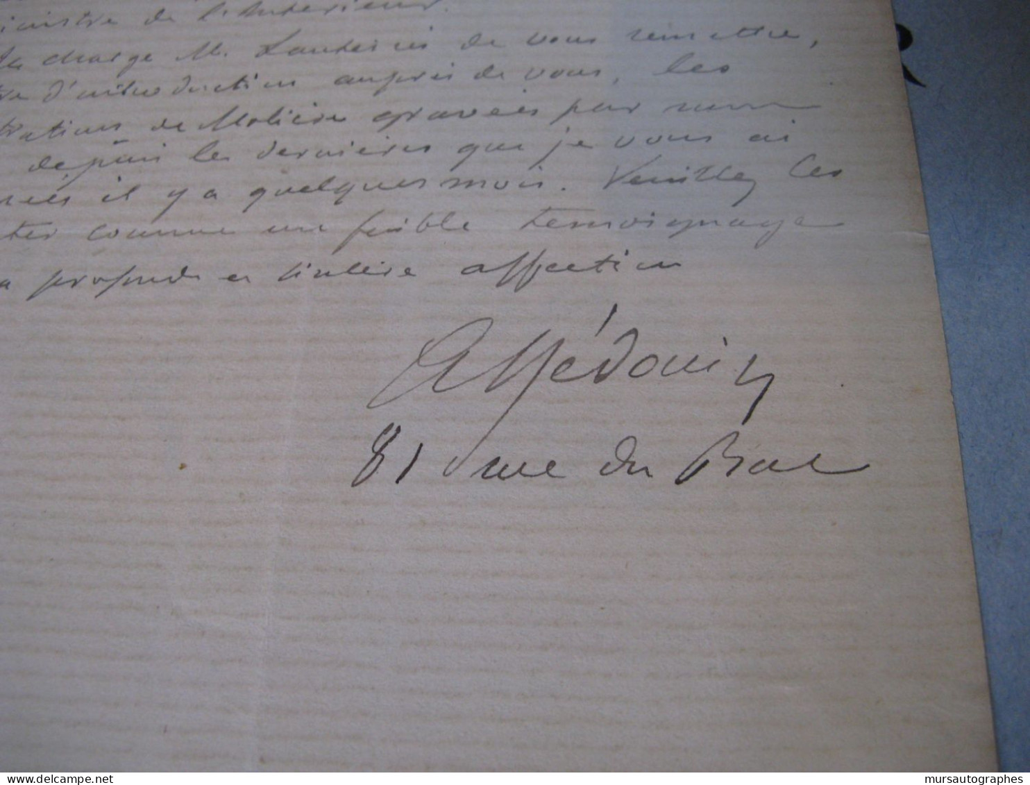 ALEXANDRE HEDOUIN Autographe Signé 1884 PEINTRE GRAVEUR à TIRARD - Pintores Y Escultores