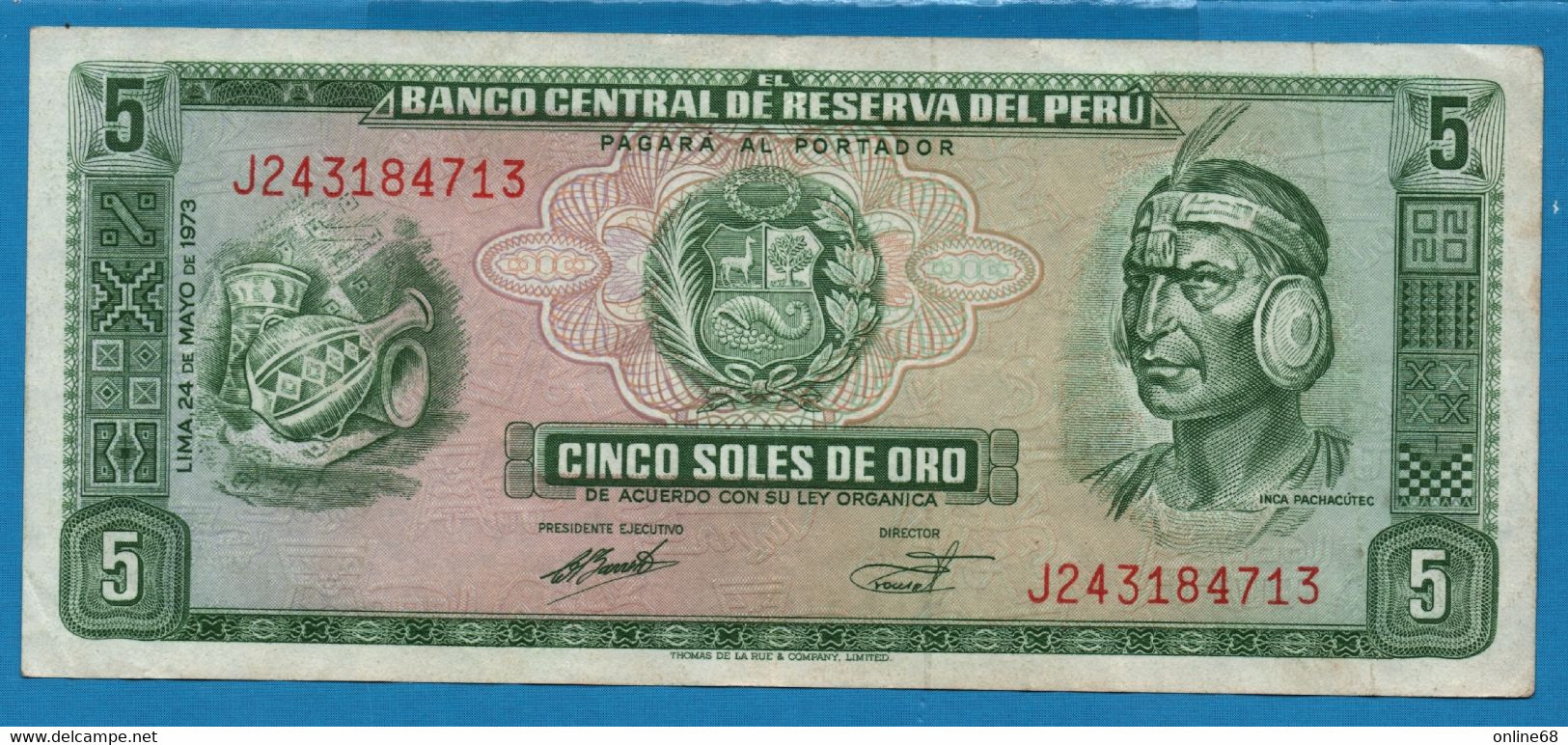 PERU 5 Soles De Oro 24.05.1973 # J243184713 P# 99c  Inca Pachacútec - Perù