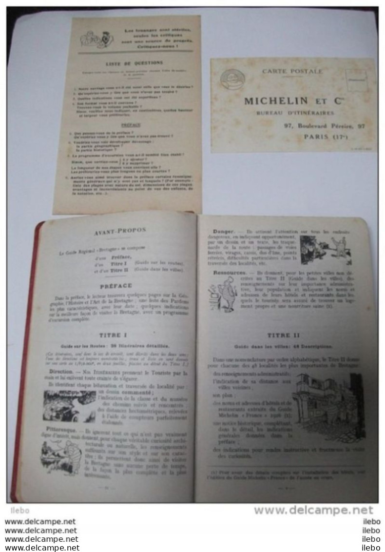 Bretagne   Guide Michelin 1926 Carte De Questions EO Illustré Voyage - Michelin (guides)