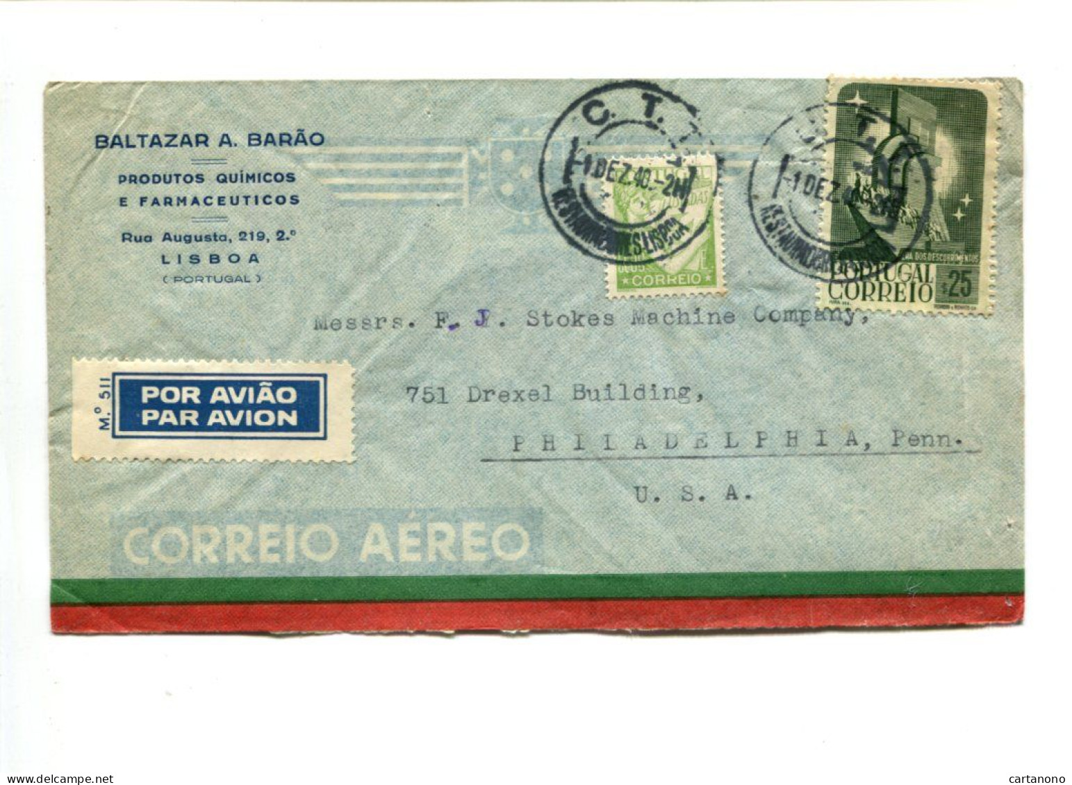 PORTUGAL - Affr. Sur Lettre Par Avion Pour Les U.S.A. - Lettres & Documents
