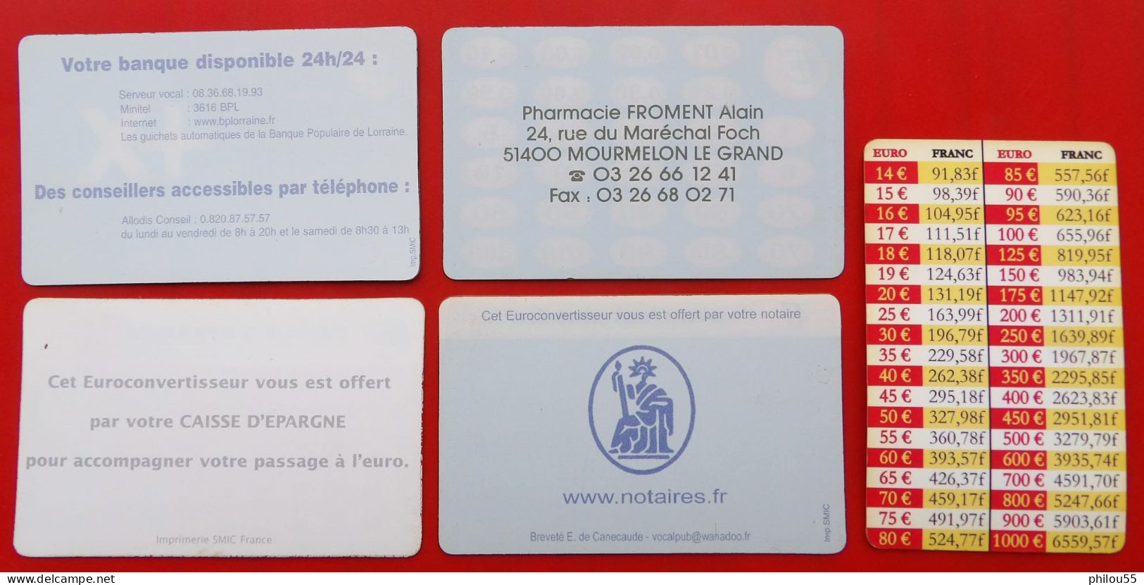 Lot De 5 Cartes 3D Convertisseur FRANC EURO + 1 Simple (PUBLICITAIRES) - Other & Unclassified