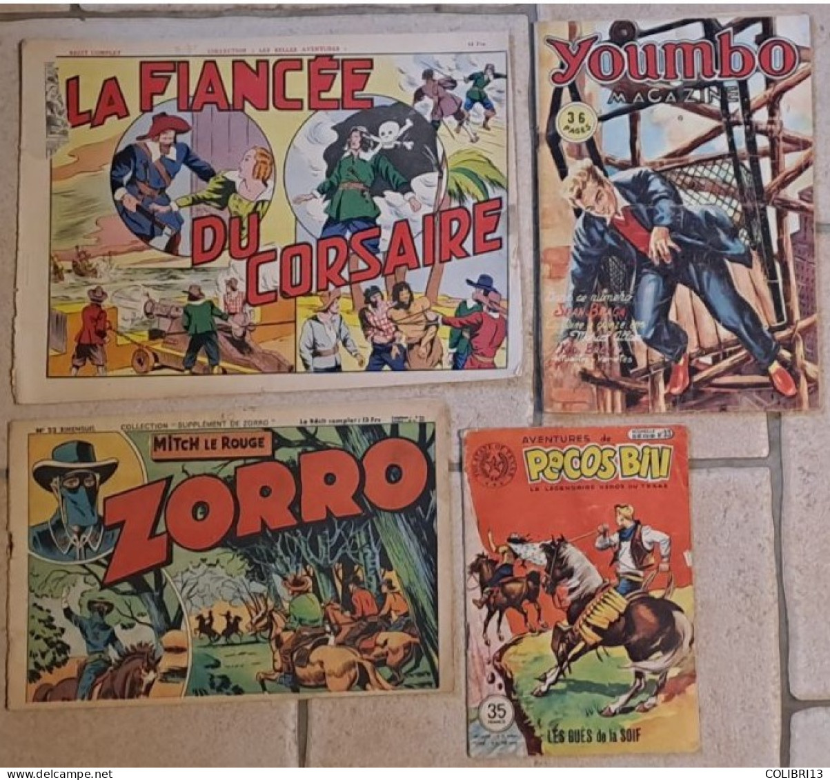 RECITS COMPLETS Lot De 4RC Supplément De ZORRO N°23 1949 YOUMBO N°49  BELLES AVENTURES Giffey 1946 PECOS BILL N°33 1952 - Bücherpakete