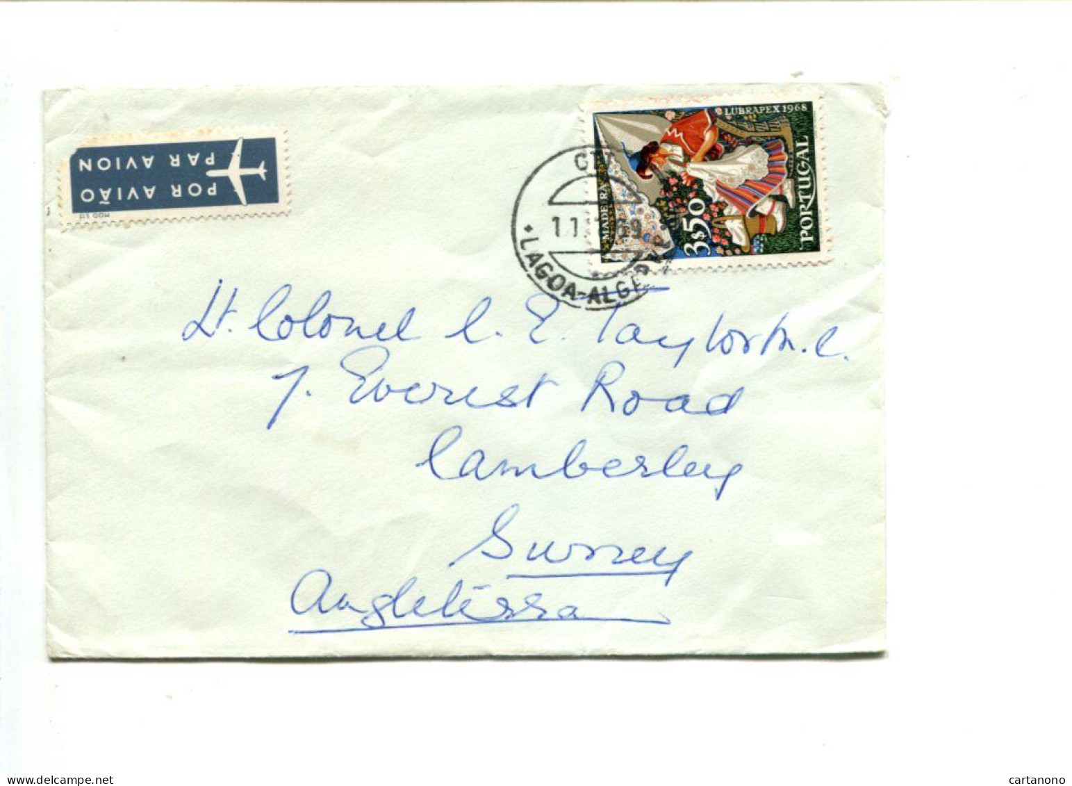 PORTUGAL - Affr. Sur Lettre Par Avion Pour L'Angleterre - Lubrapex 1968 / Broderie - Covers & Documents