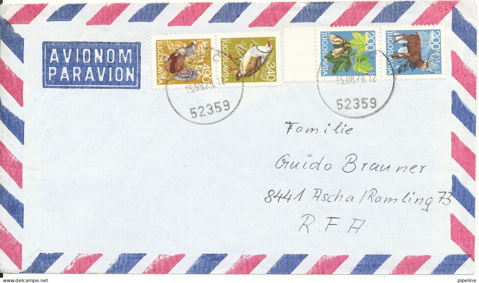 Yugoslavia Air Mail Cover Sent To Germany 15-9-1979 Topic Stamps - Airmail