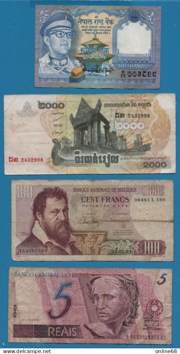 LOT BILLETS 4 BANKNOTES: PAKISTAN - BRASIL - BELGIQUE - CAMBODIA - Kiloware - Banknoten