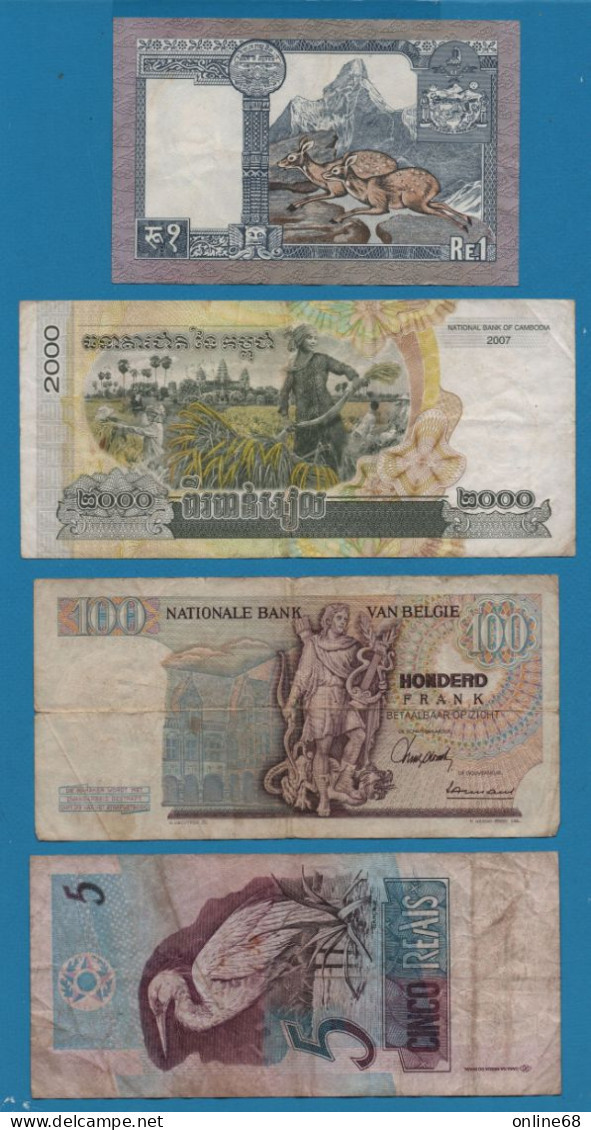 LOT BILLETS 4 BANKNOTES: PAKISTAN - BRASIL - BELGIQUE - CAMBODIA - Lots & Kiloware - Banknotes