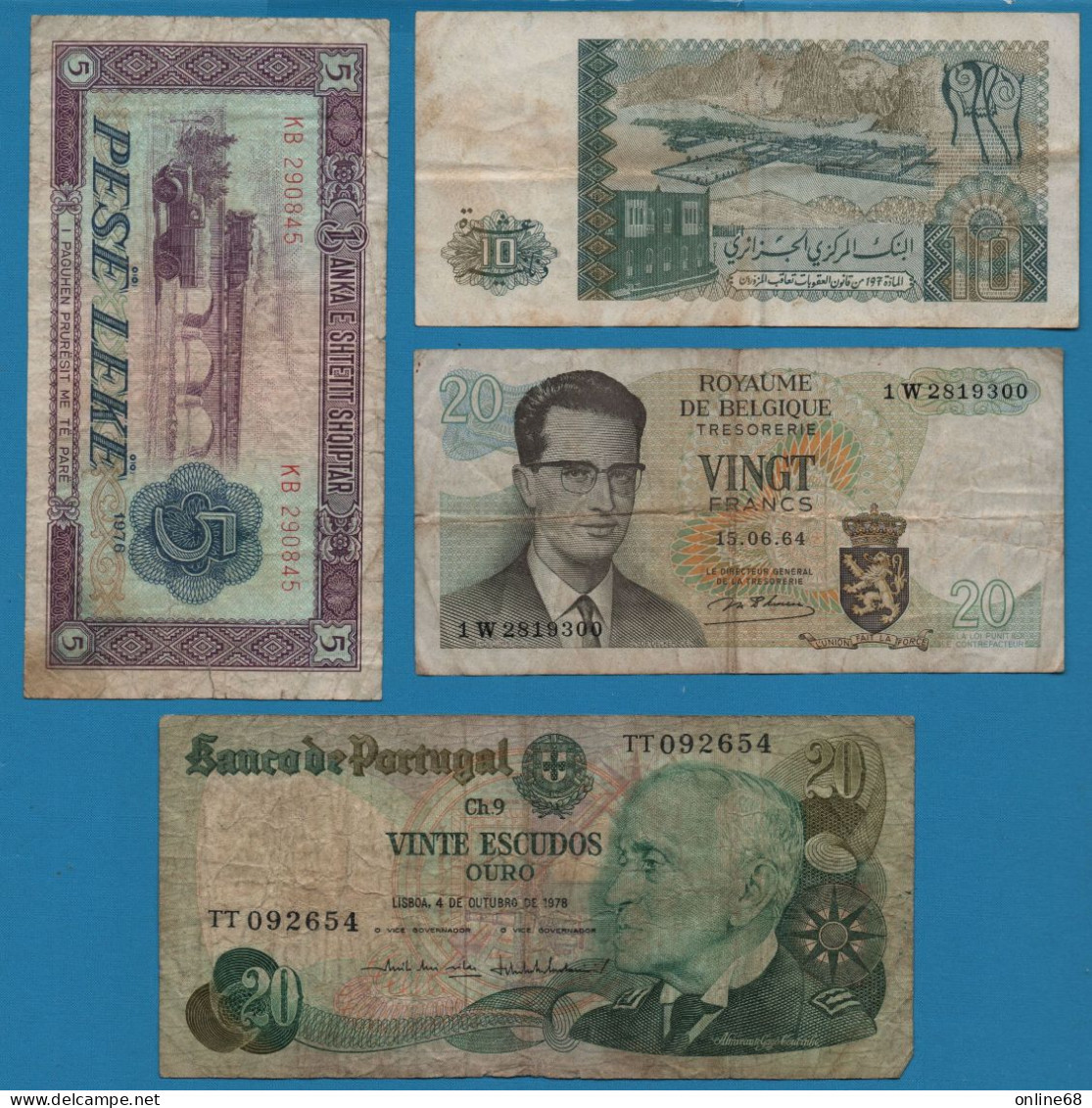 LOT BILLETS 4 BANKNOTES: ALGERIE - BELGIQUE - ALBANIA - PORTUGAL - Kiloware - Banknoten