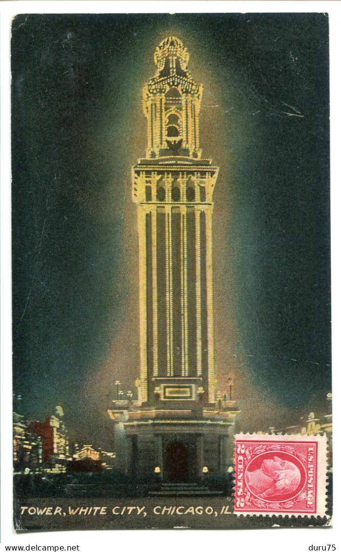 Washington George 2 Cents Carmin 1912 . Non Oblitéré . Sur Carte Voyagé 1914 Chicago Tower White City - 1901-20