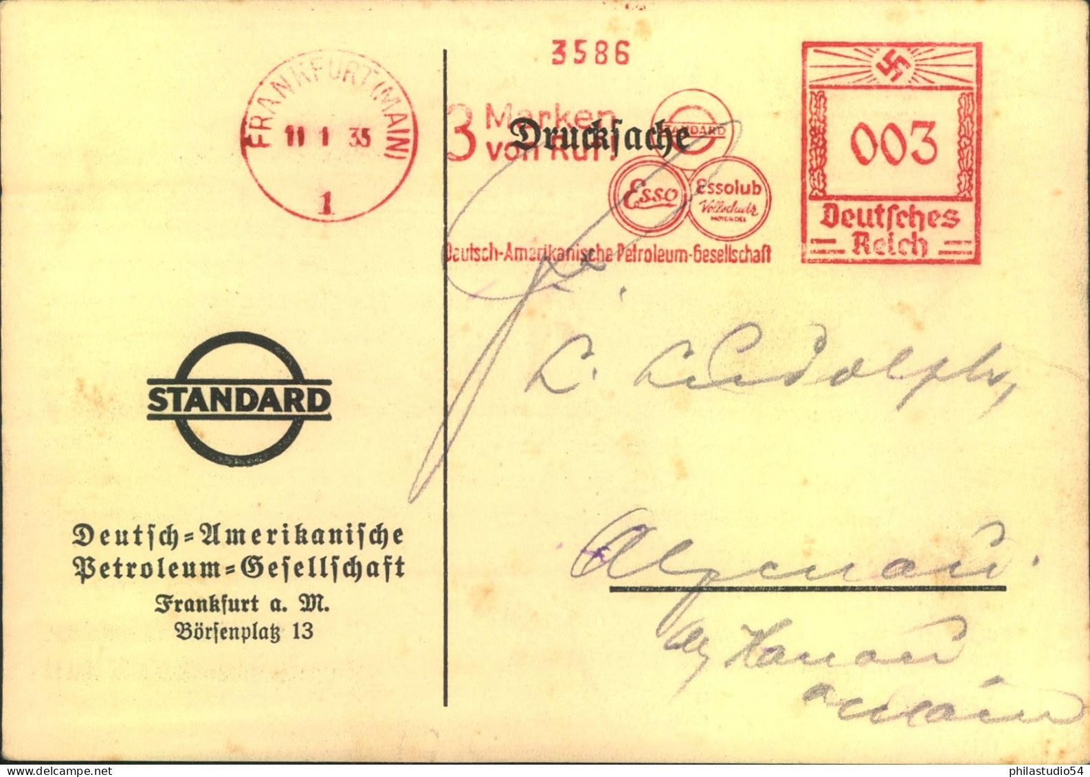1935, Werbe Drucksachenkarte Mit 3 Pf. Absenderfreistempel Der "ESSO" - Covers & Documents