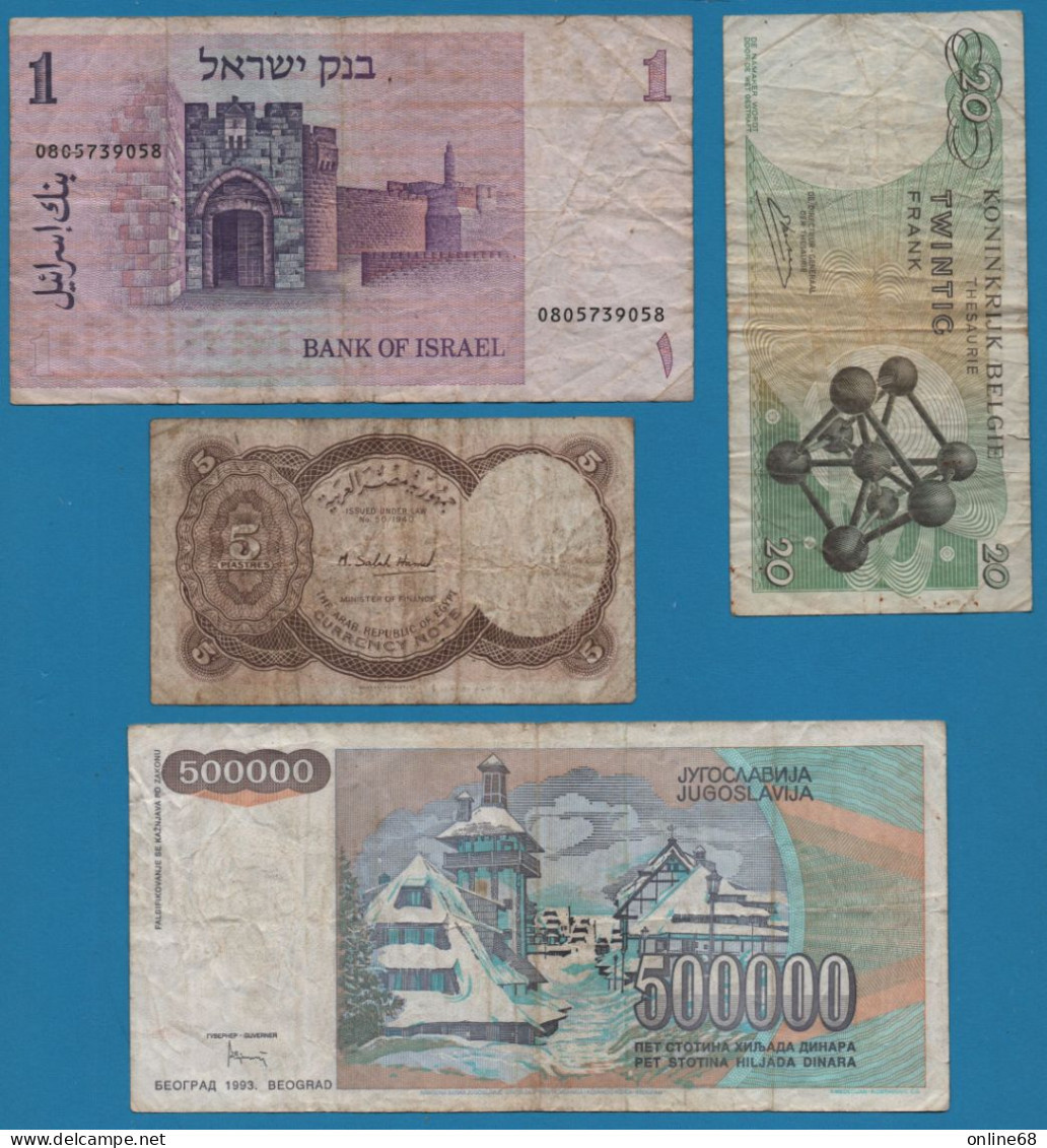 LOT BILLETS 4 BANKNOTES: ISRAEL - BELGIQUE - EGYPT - YUGOSLAVIA - Vrac - Billets