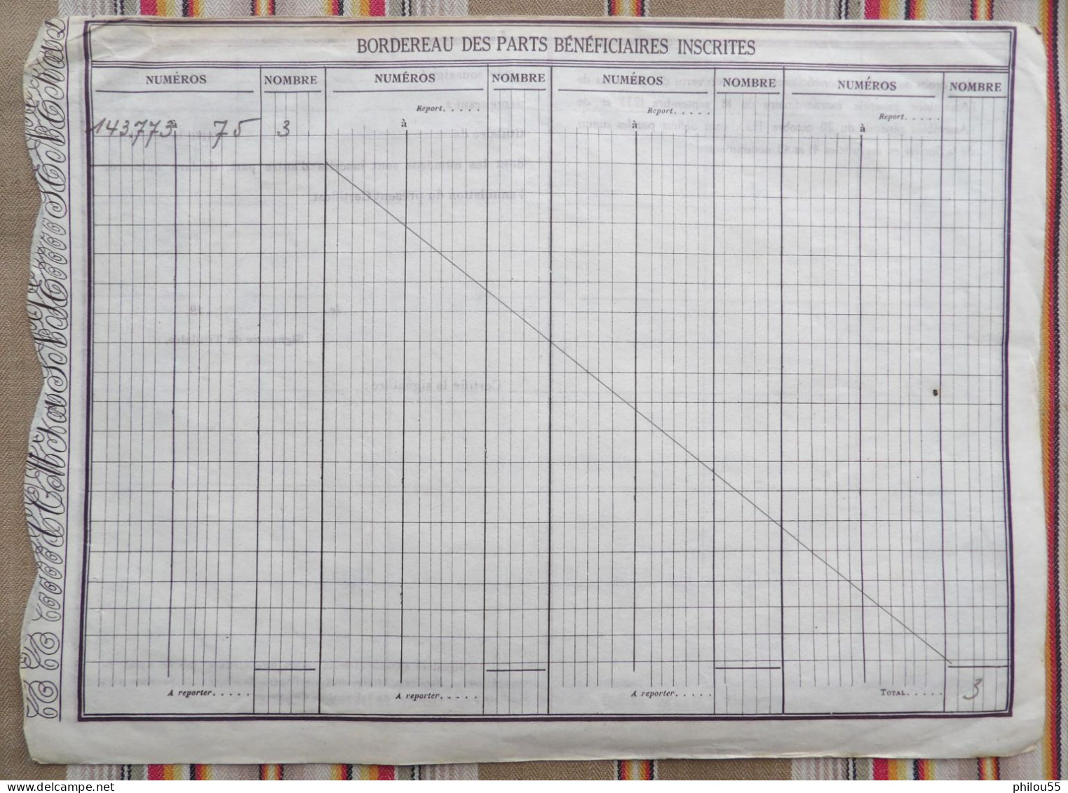 55 ANCEMONT Certificat De Parts Beneficiaires Nominatives COMPAGNIE GENERALE TRANSATLANTIQUE 1933 - Navy