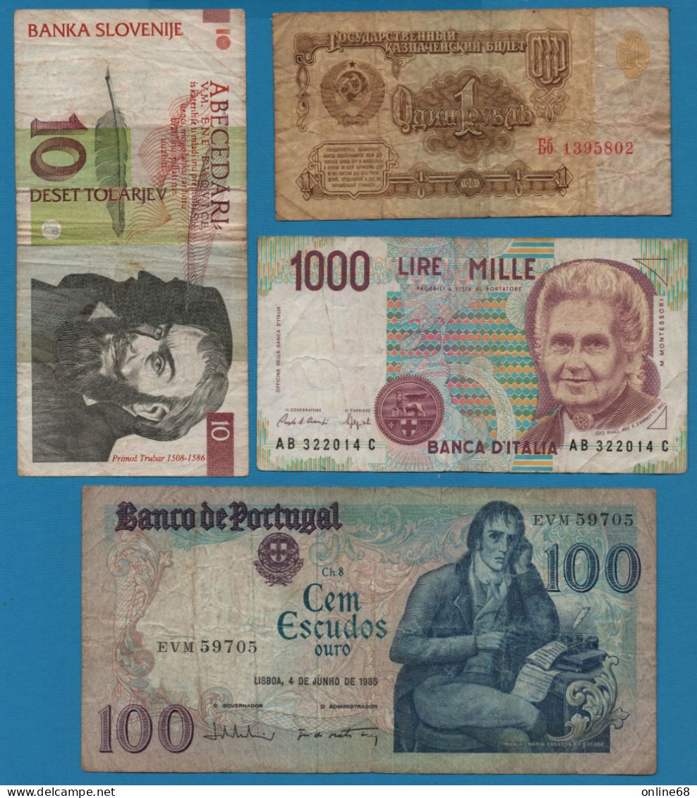 LOT BILLETS 4 BANKNOTES: RUSSIA - ITALIA - PORTUGAL - SLOVENIA - Kilowaar - Bankbiljetten