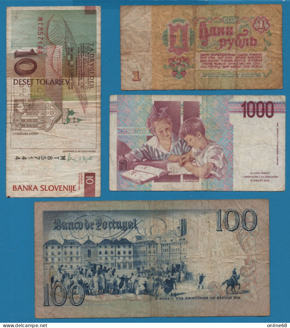 LOT BILLETS 4 BANKNOTES: RUSSIA - ITALIA - PORTUGAL - SLOVENIA - Kiloware - Banknoten