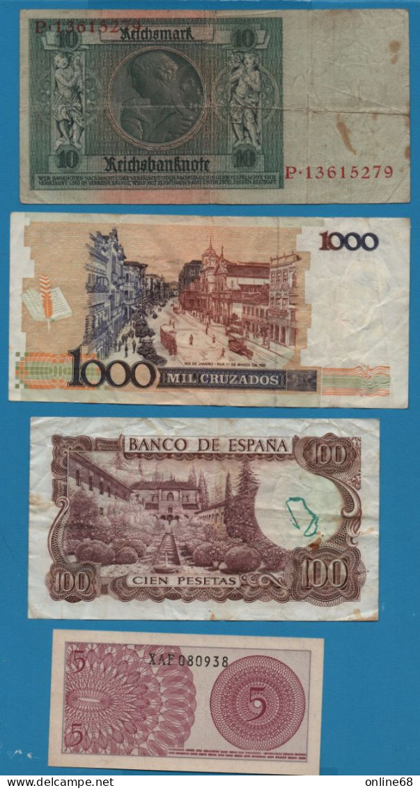LOT BILLETS 4 BANKNOTES: DEUTSCHES REICH - ESPANA - BRASIL - INDONESIA - Kiloware - Banknoten