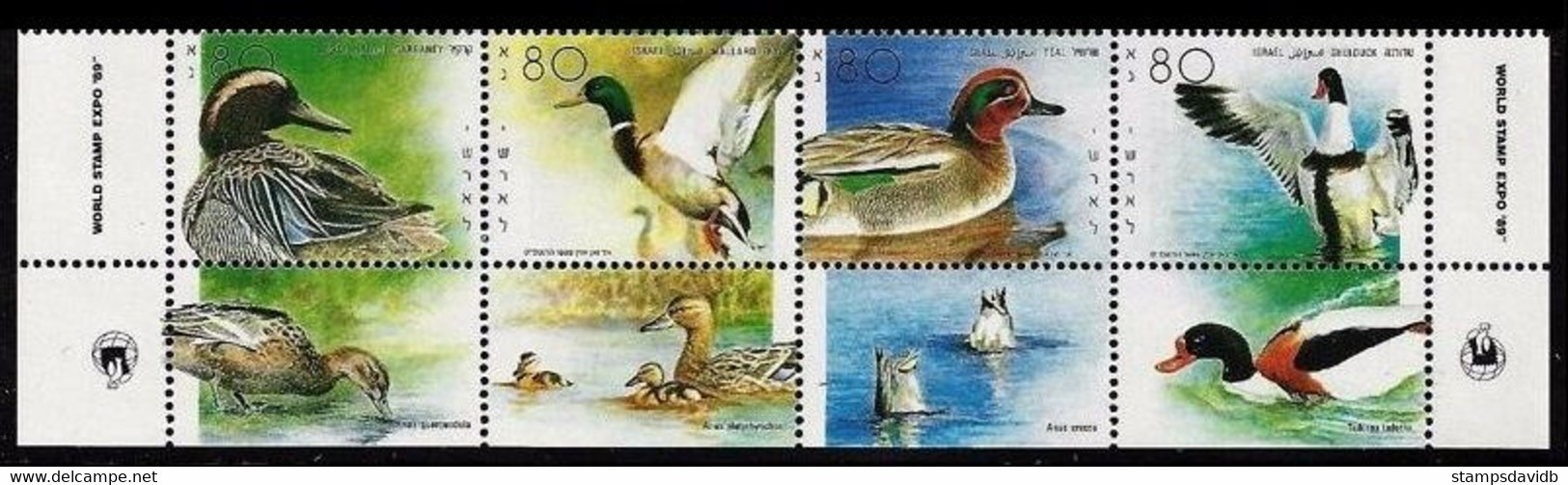 1989 Israel 1131-1134strip+Tab Birds - Ducks 8,00 € - Ducks