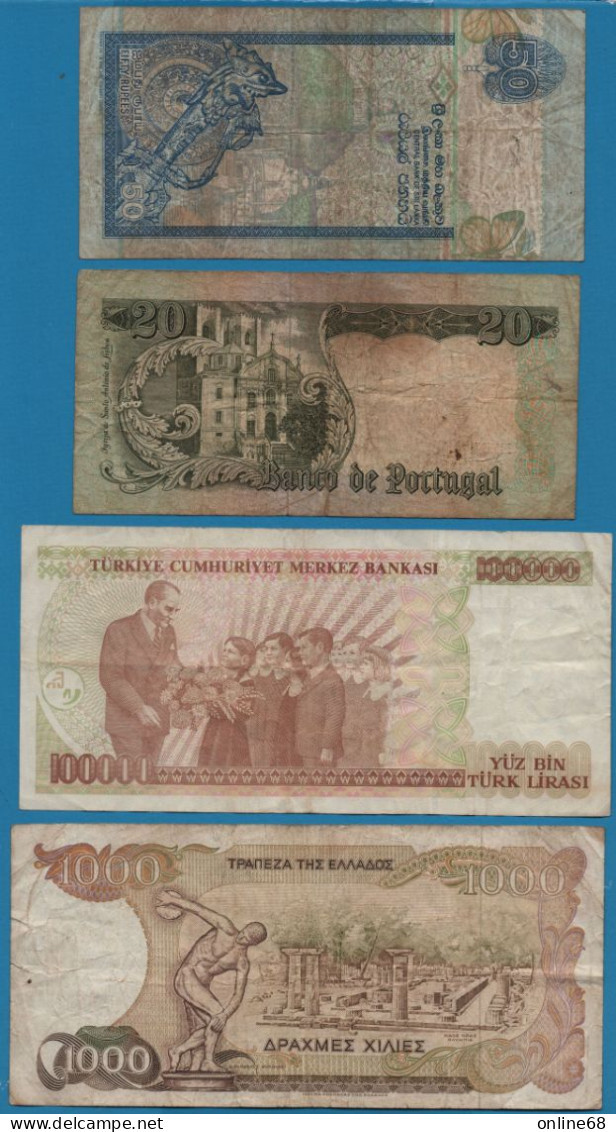 LOT BILLETS 4 BANKNOTES: GREECE - TURKEY - PORTUGAL - SRI LANKA - Lots & Kiloware - Banknotes