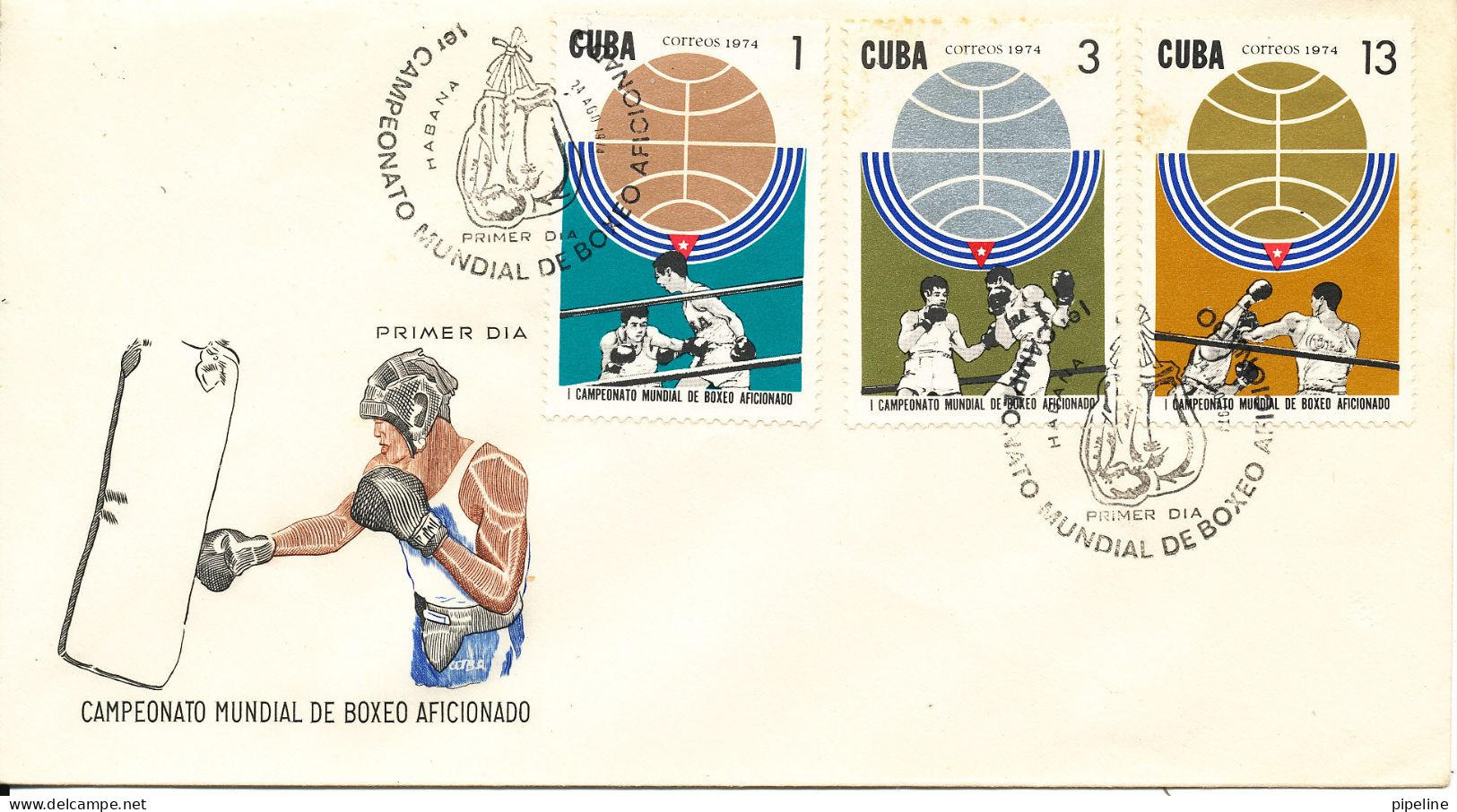Cuba FDC 24-8-1974 Boxing Set Of 3 With Cachet - Boxe