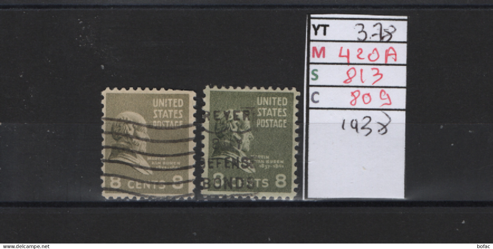 PRIX FIXE Obl  378 YT 420A MIC 813 SCO 809 GIB M. Van Buren 1938 Etats Unis 58/02 2 Teintes - Used Stamps