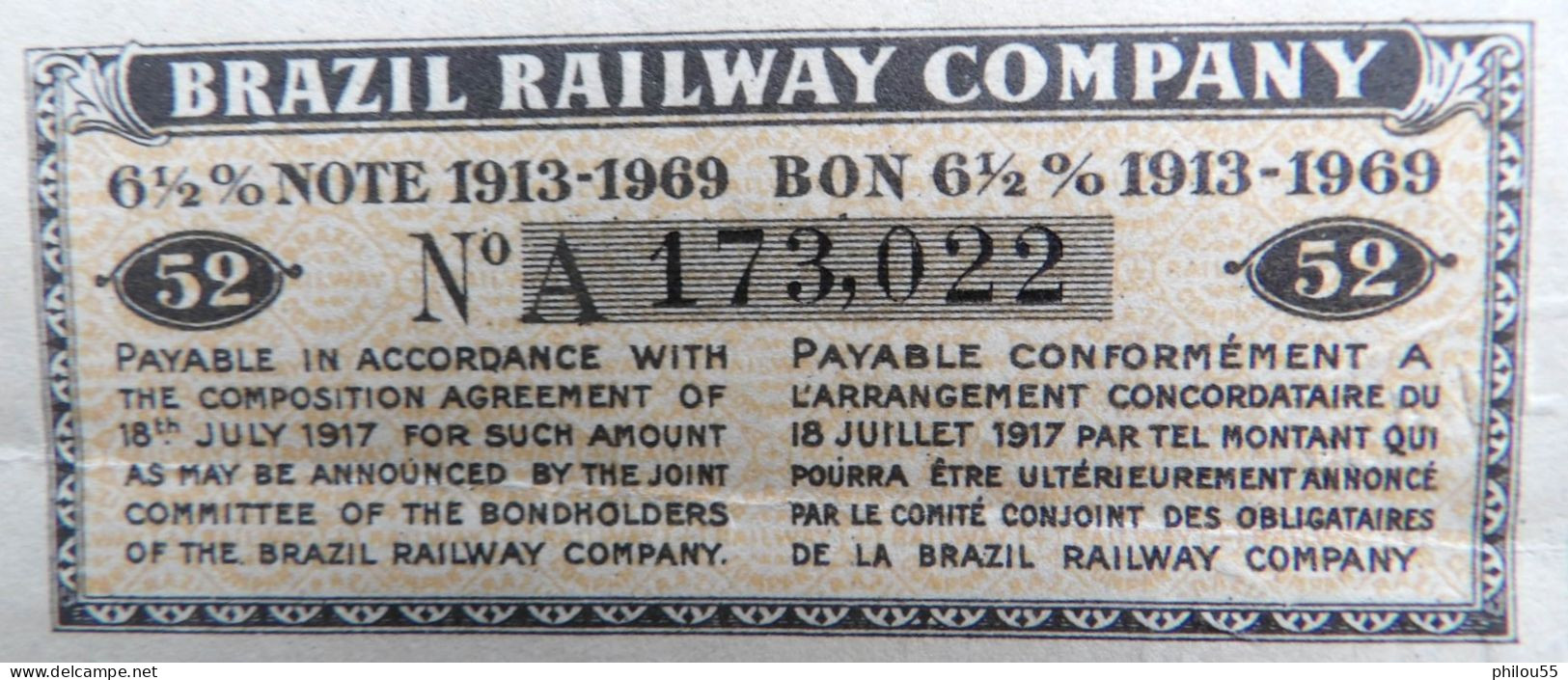 BRAZIL RAILWAY COMPANY BON 6% 1913-1923 - Chemin De Fer & Tramway