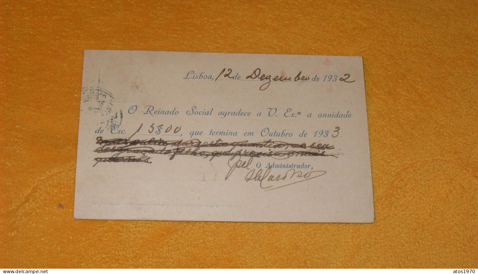 CARTE POSTALE ANCIENNE DE 1932../ REINADO SOCIAL LISBOA...CACHET + TIMBRE PORTUGAL - Lettres & Documents