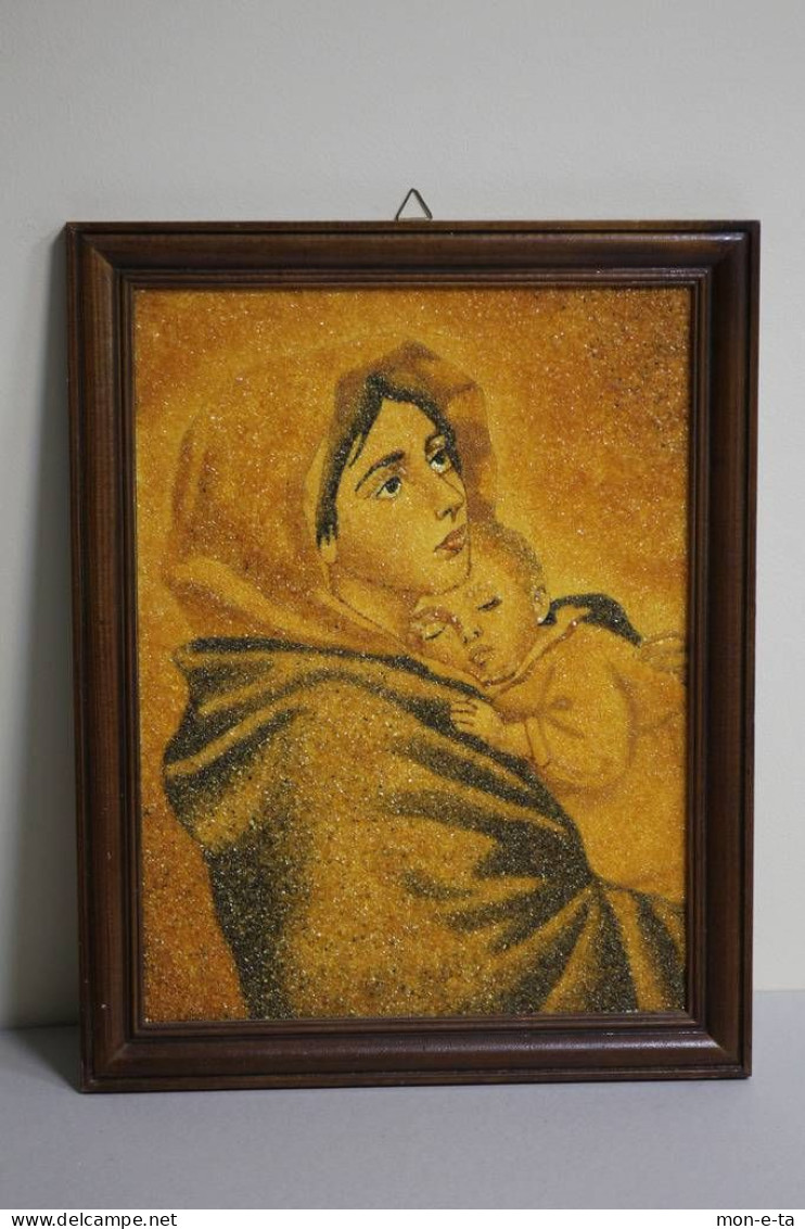 AMBER INLAY PICTURE MADONNA WITH CHILD - Religious Art