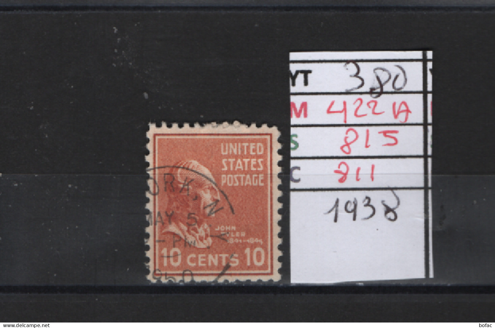 PRIX FIXE Obl  380 YT 422A MIC 815 SCO 811 GIB J. Tyler 1938 Etats Unis 58/02 - Used Stamps