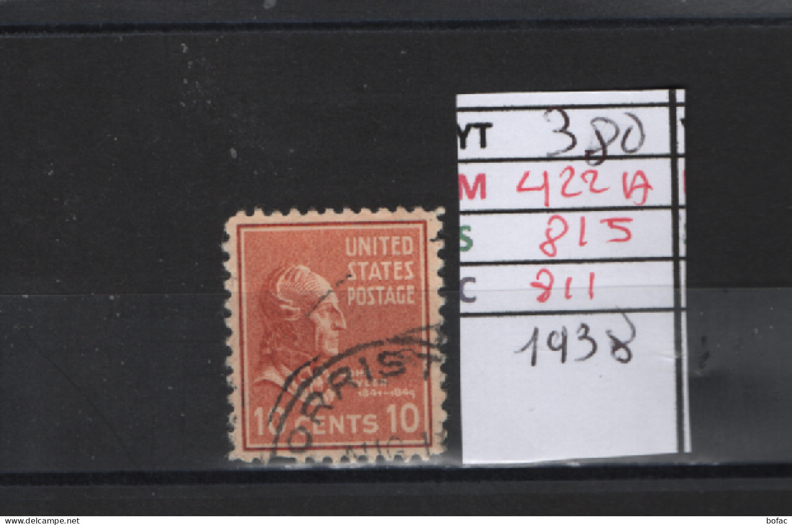 PRIX FIXE Obl  380 YT 422A MIC 815 SCO 811 GIB J. Tyler 1938 Etats Unis 58/02 - Used Stamps