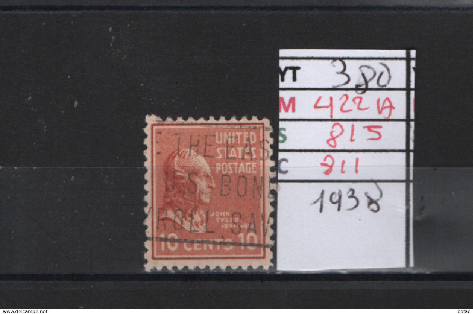 PRIX FIXE Obl  380 YT 422A MIC 815 SCO 811 GIB J. Tyler 1938 Etats Unis 58/02 - Used Stamps