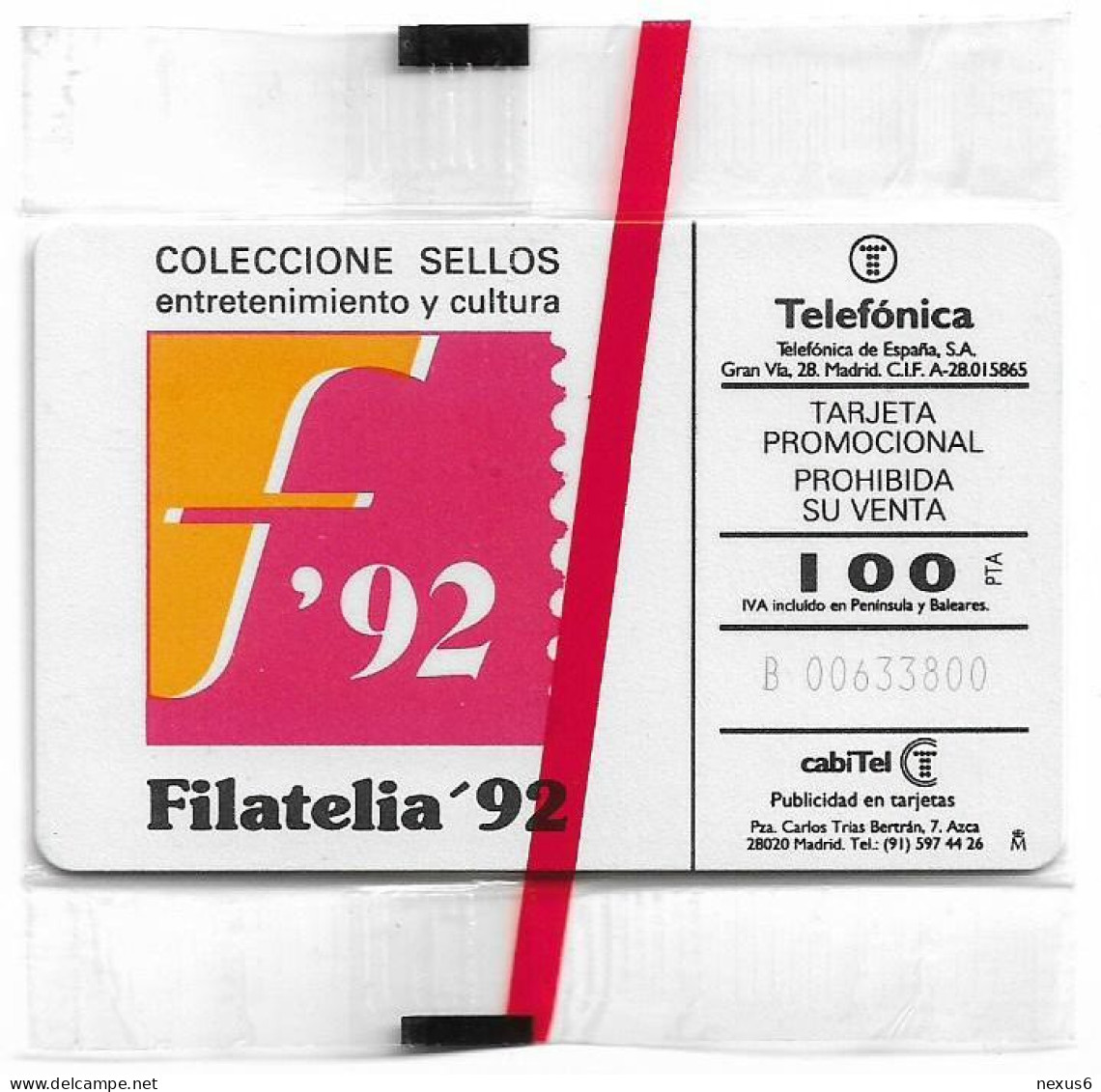 Spain - Telefonica - Filatelia'92 Ayut. Madrid - P-006 - 11.1992, 100PTA, 6.000ex, NSB - Private Issues