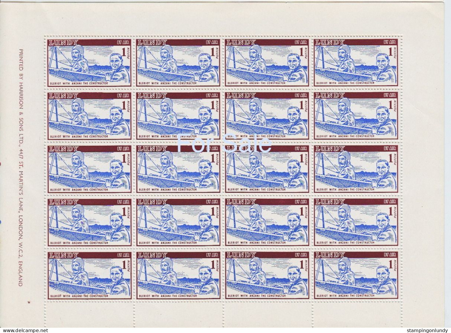 #02 Great Britain Lundy Island Puffin Stamp 1954 Jubilee Undated Airs Full Sheet 1p Bi-Plane Price Slashed! - Local Issues