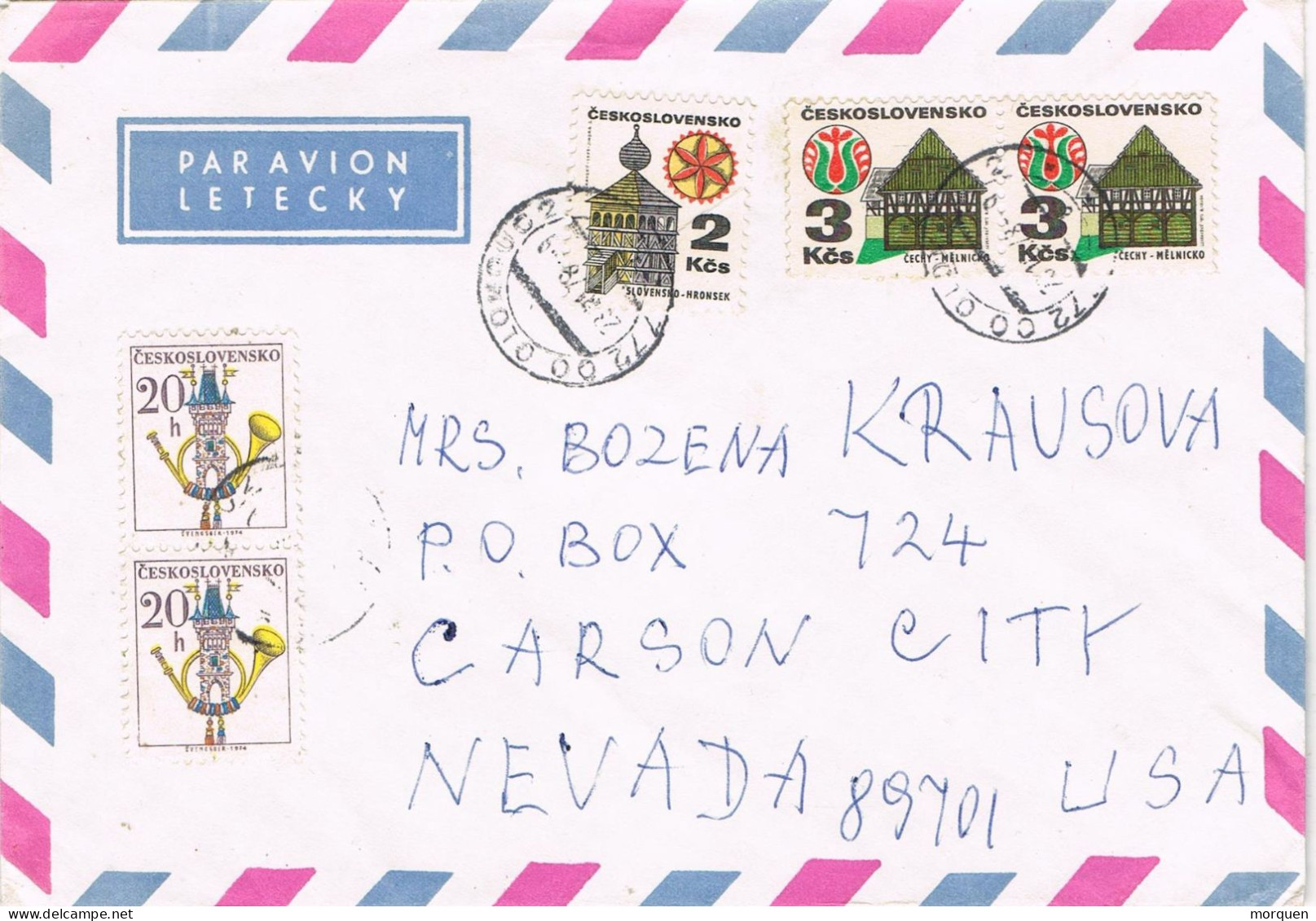 53960. Carta Aerea OLOMOUC (Checoslovaquia)  1978 To USA , Nevada - Lettres & Documents