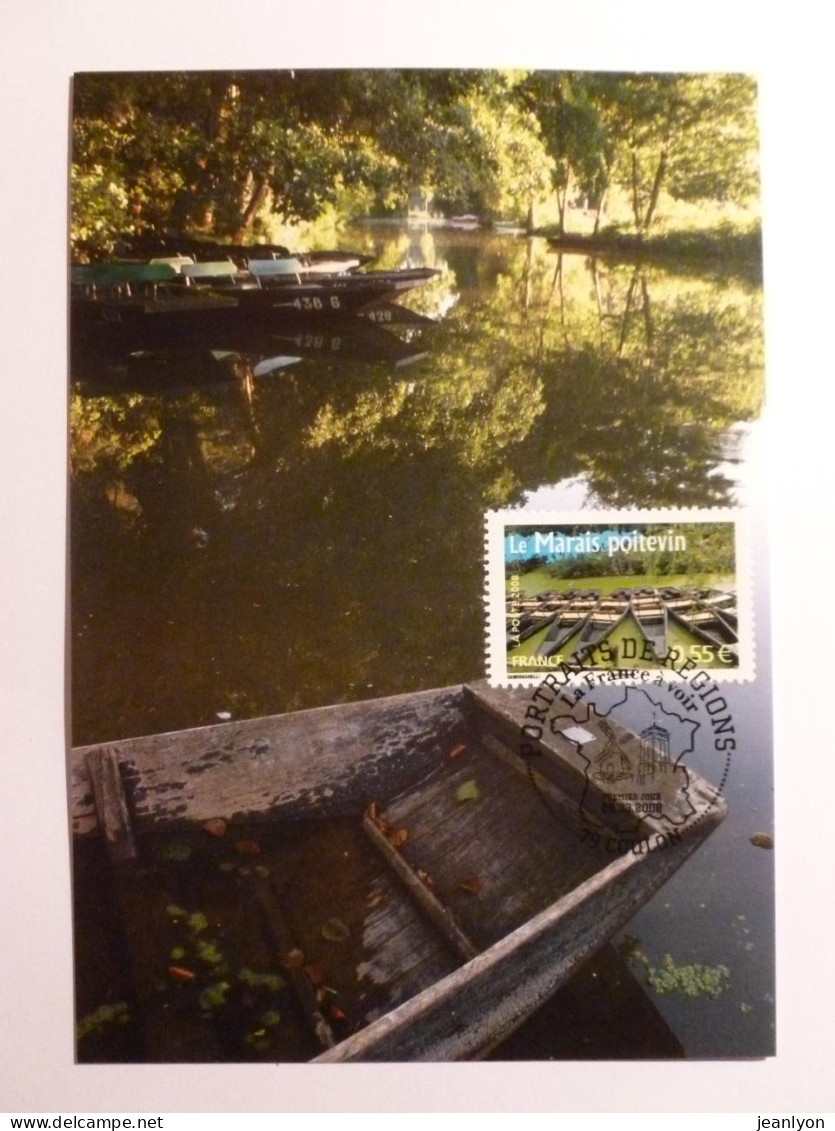 MARAIS POITEVIN - Barques - Carte Philatélique 1er Jour Timbre, Avec Cachet Coulon (79) - Poitou-Charentes