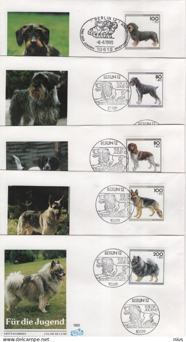 Germany Deutschland 1995 FDC X5 Fur Die Jugend, Dog Dogs Hund Hunde, Canceled In Berlin - 1991-2000
