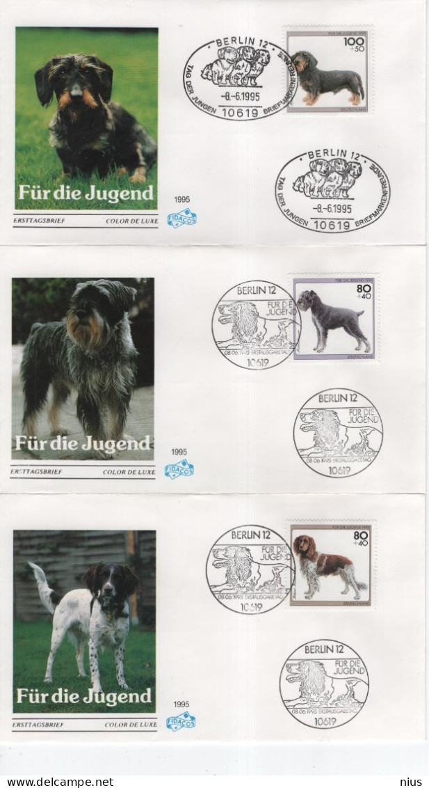 Germany Deutschland 1995 FDC X5 Fur Die Jugend, Dog Dogs Hund Hunde, Canceled In Berlin - 1991-2000