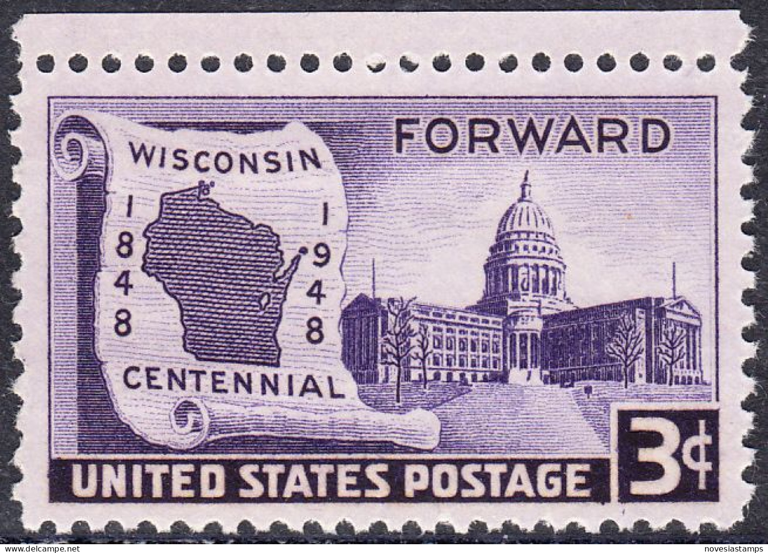 !a! USA Sc# 0957 MNH SINGLE W/ Top Margin (a2) - Wisconsin Centennial - Nuevos