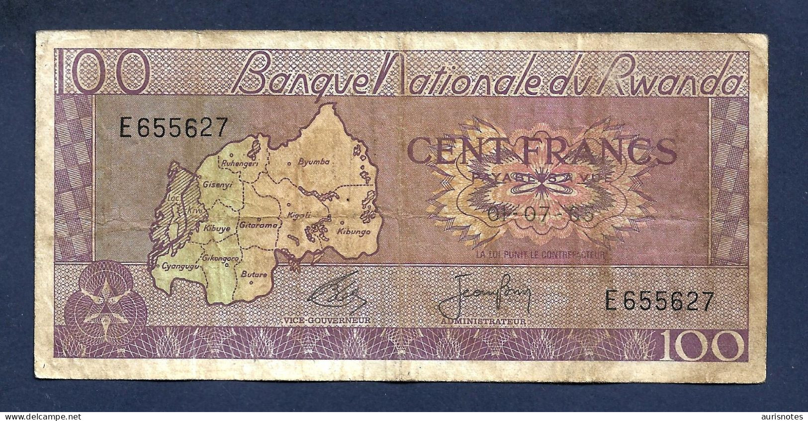 Rwanda 100 Francs 1965 P8b Key Date Fine+ - Ruanda-Burundi