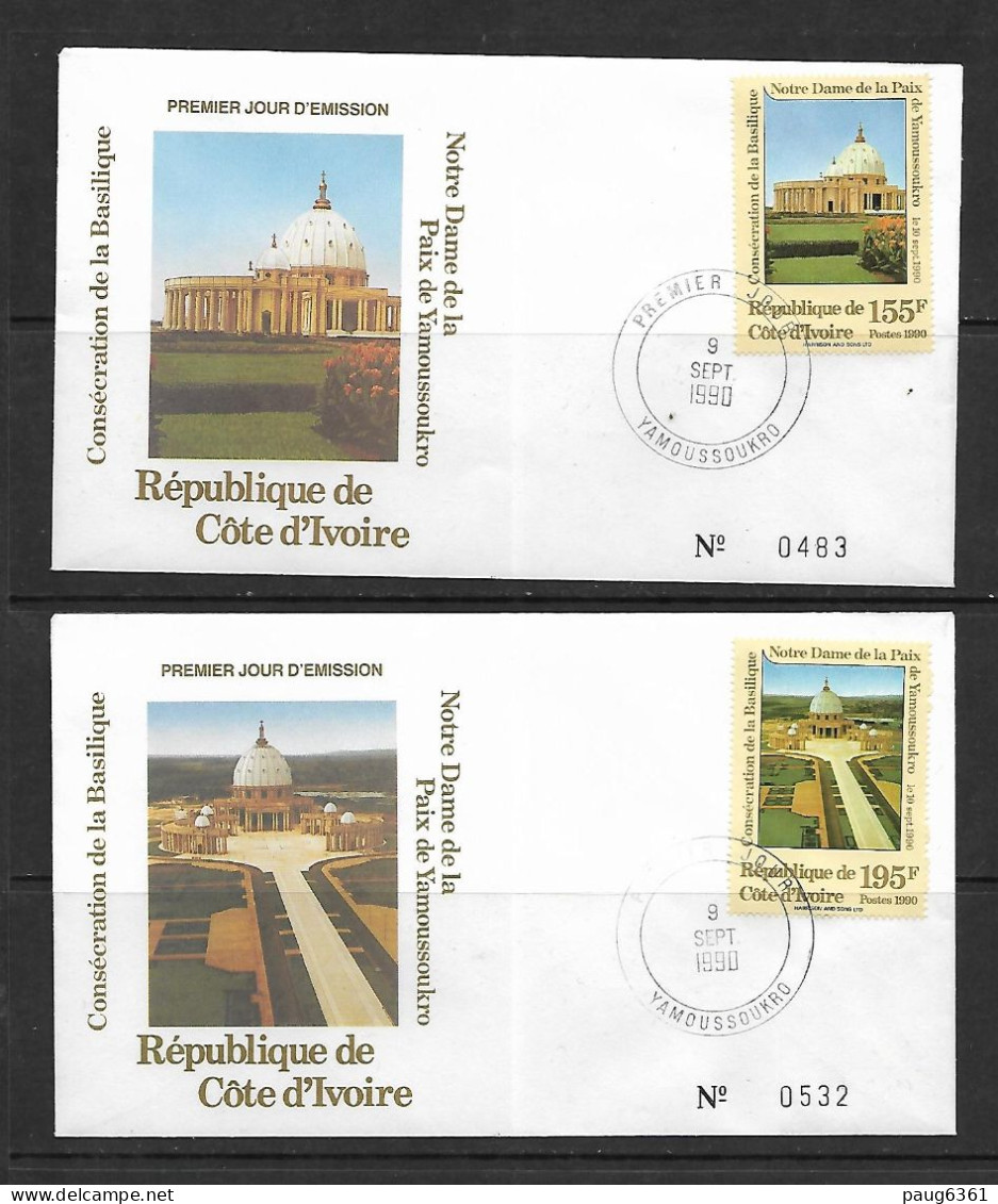COTE D'IVOIRE 1990 FDC Consécration De La Basilique Notre-dame De La Paix  YVERT N°845/846 - Cristianismo