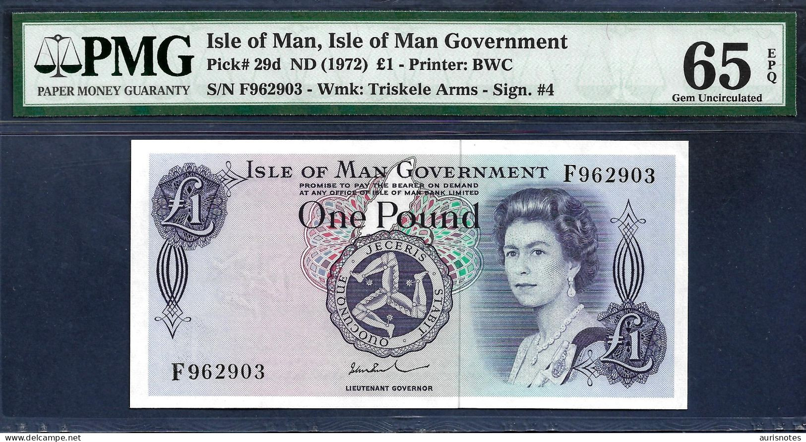 QEII Isle Of Man 1 Pound 1972 P29d PMG 65 GEM UNC - 1 Pond
