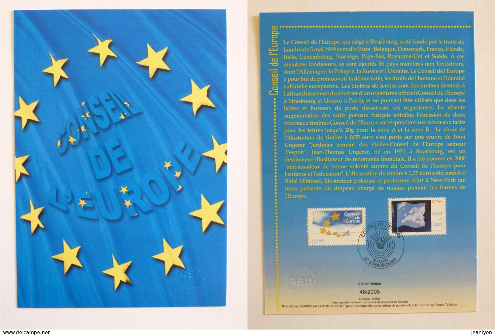 CONSEIL EUROPE / Drapeau étoiles - Document Philatélique Avec Timbres Et Cachet 1er Jour - Sonstige & Ohne Zuordnung