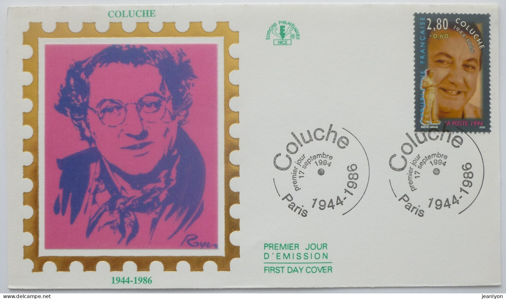 COLUCHE - ACTEUR COMEDIEN / HUMORISTE - Enveloppe Premier Jour Cachet PARIS - Chanteurs