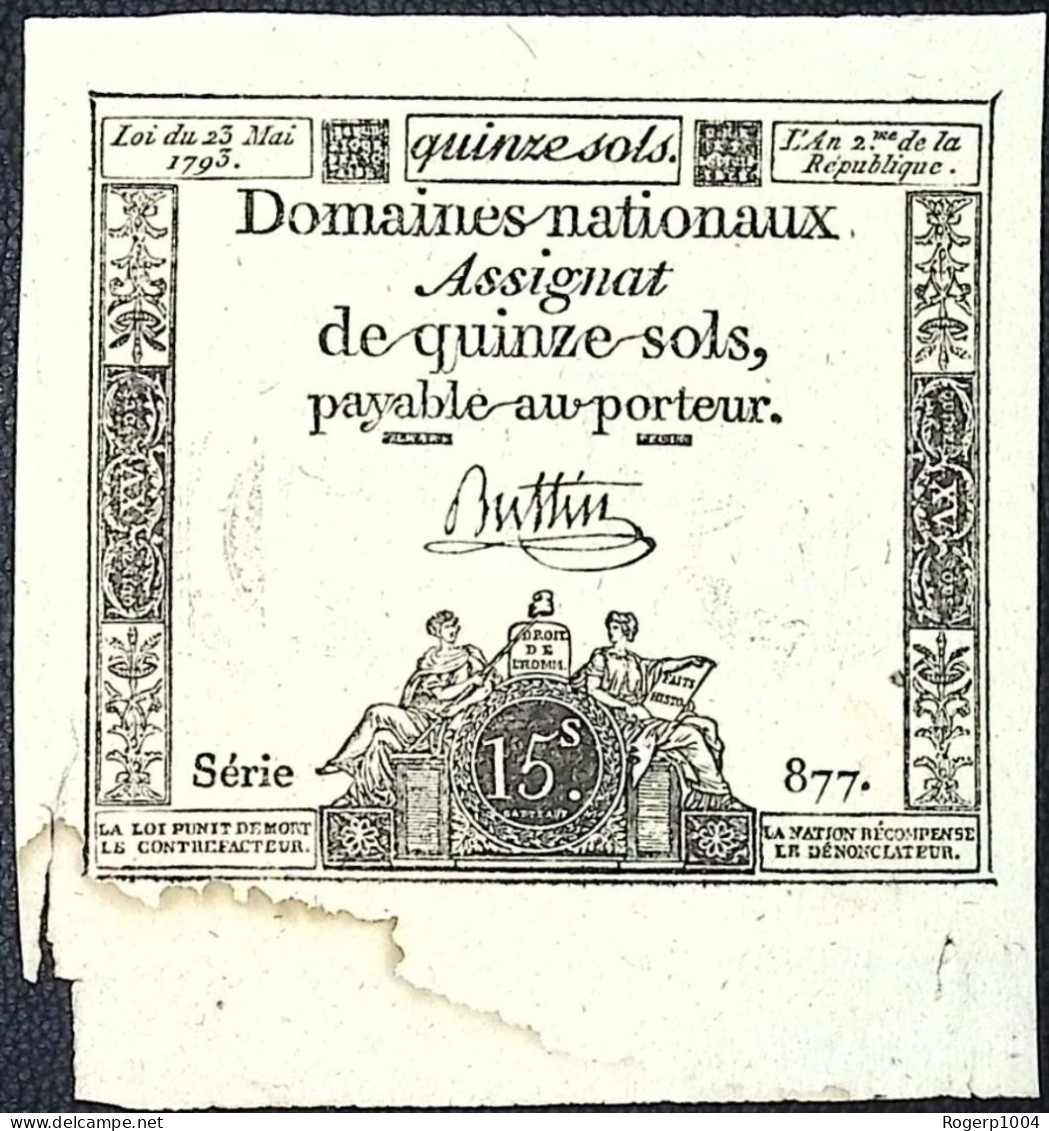 FRANCE * Assignat De 15 Sols * Loi 23 Mai 1793 * Série 877 * MM 29/LAF166 * Etat/Grade SUP+/XXF - Assignats