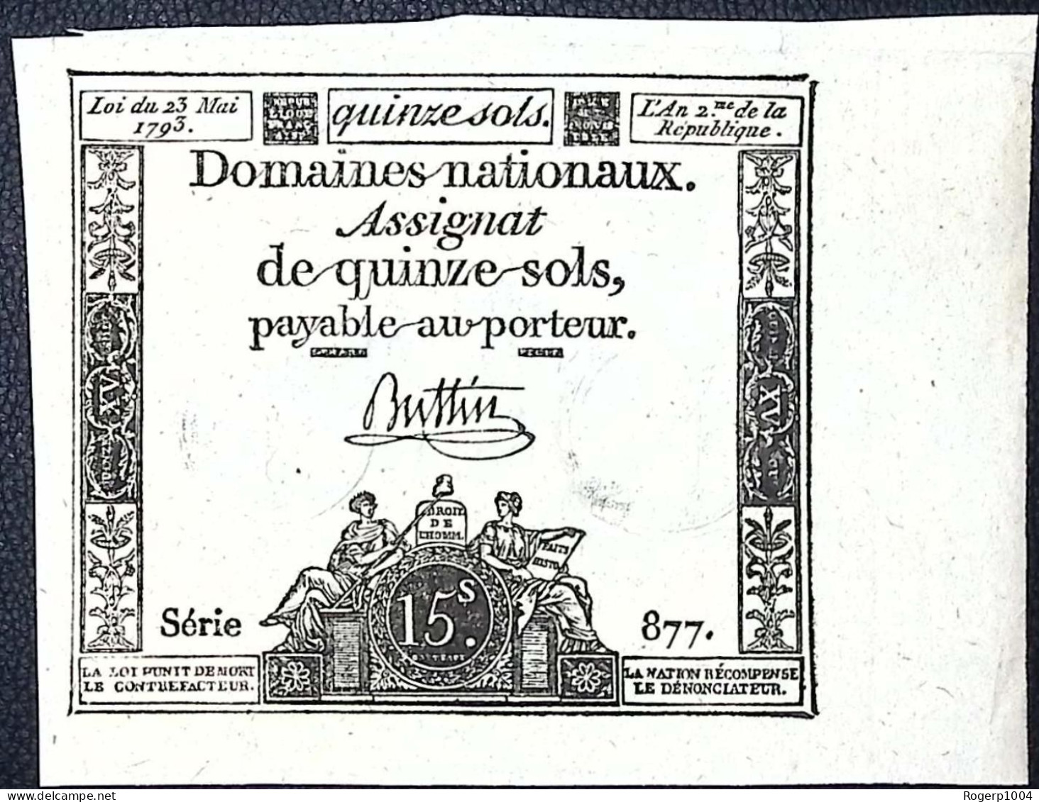 FRANCE * Assignat De 15 Sols * Loi 23 Mai 1793 * Série 877 * MM 29/LAF166 * Etat/Grade SUP+/XXF - Assignats