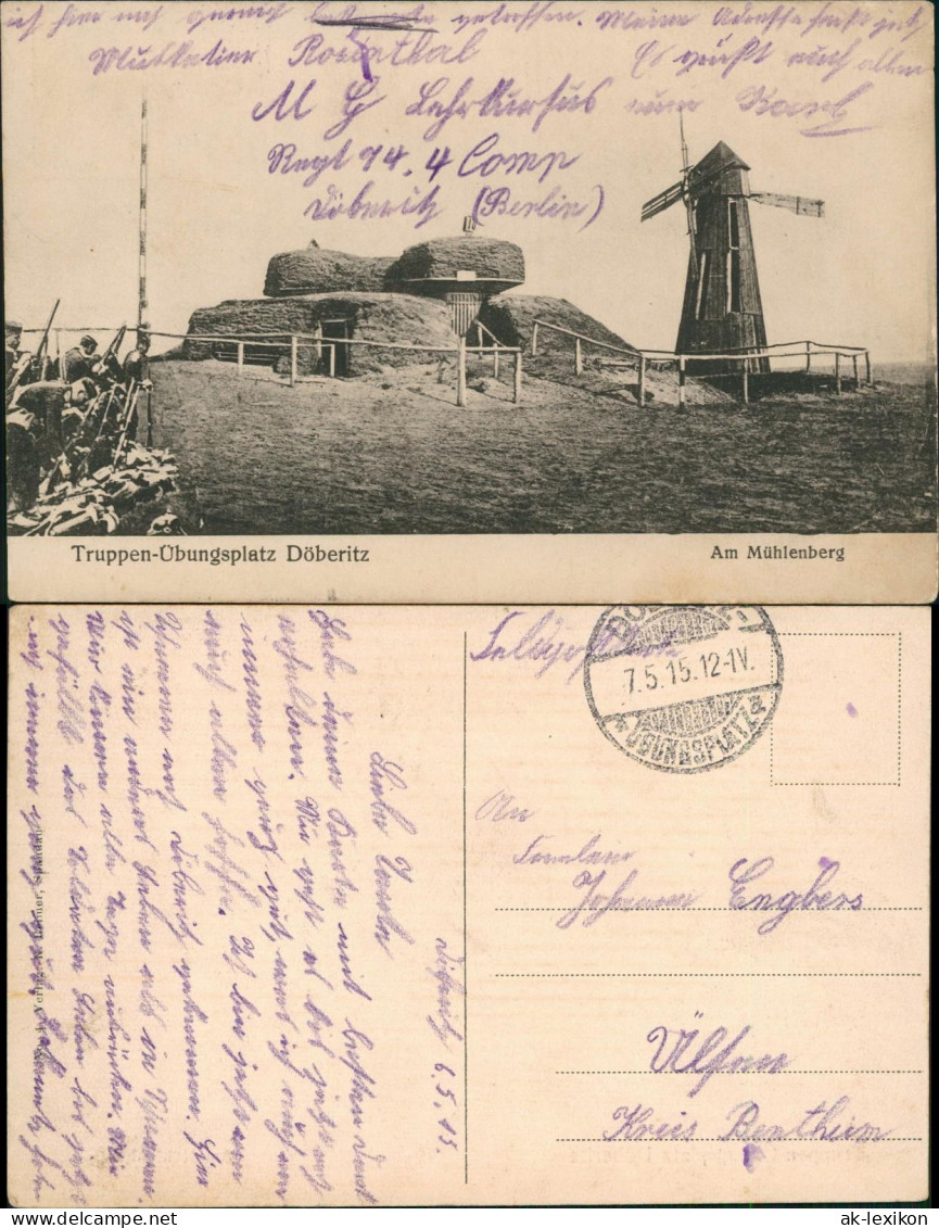 Dallgow-Döberitz Truppenübungsplatz, Mühlenberg Windmühle 1915  Gel. Feldpost - Dallgow-Doeberitz