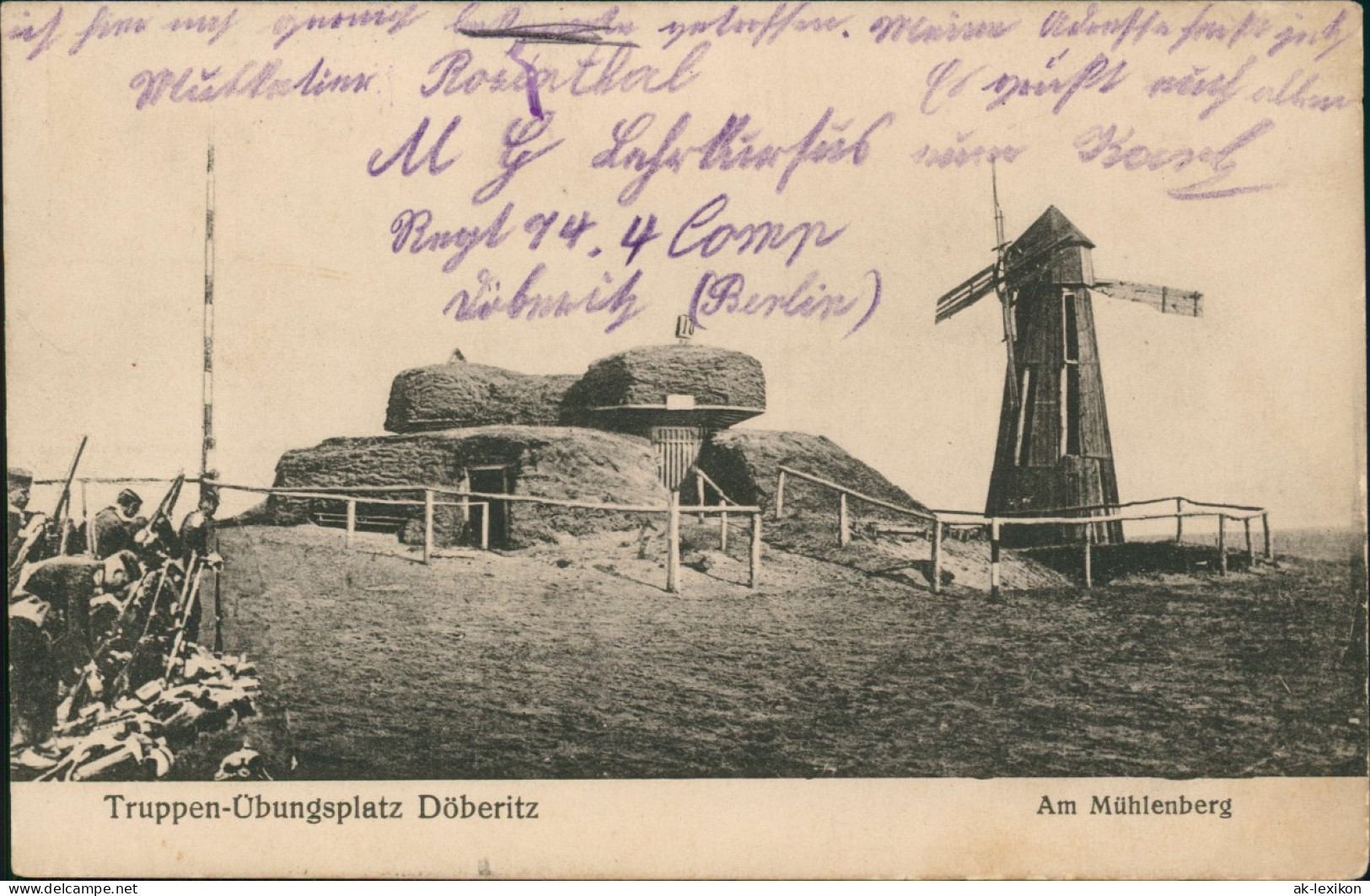 Dallgow-Döberitz Truppenübungsplatz, Mühlenberg Windmühle 1915  Gel. Feldpost - Dallgow-Döberitz
