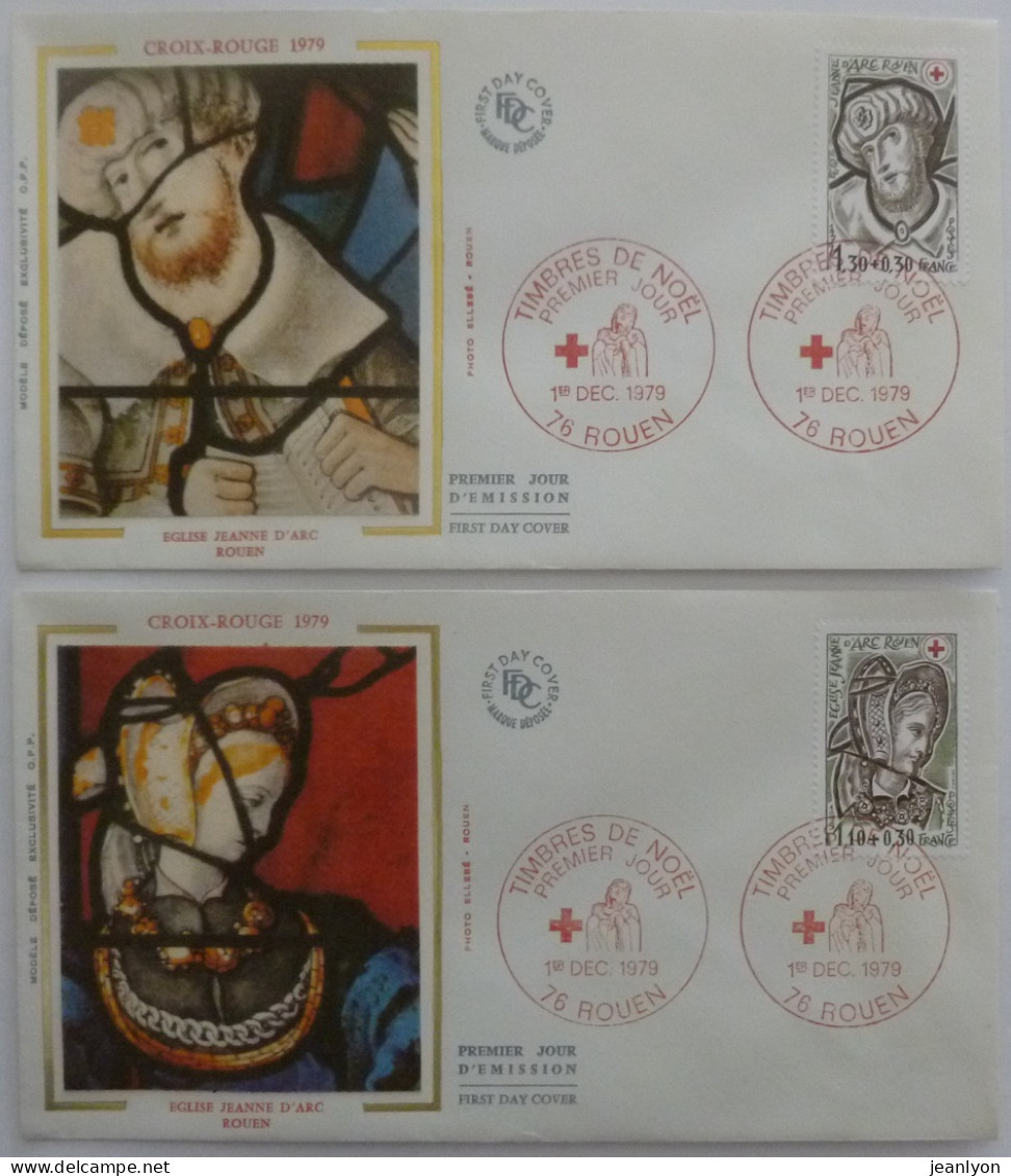 ROUEN - EGLISE JEANNE D'ARC - Vitrail / Détail - Lot 2 Enveloppes Premier Jour FDC Timbre CROIX ROUGE - Cristianismo