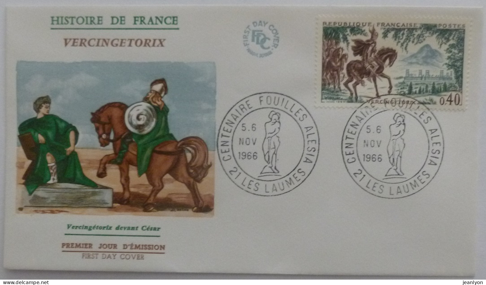 VERCINGETORIX DEVANT CESAR - Cachet Centenaire Fouilles ALESIA - Enveloppe Premier Jour FDC Timbre Cachet LES LAUMES - Prehistory